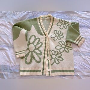 Cream and Green Cardigan Floral M / L